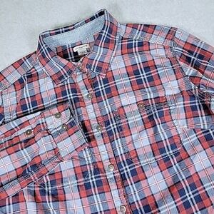 Carhartt Button-Up Shirt Women's Small Blue Plaid Flannel Long Roll Tab Sleeve